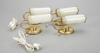 VÄGGLAMPOR, 4 stycken, 1940/50-tal.