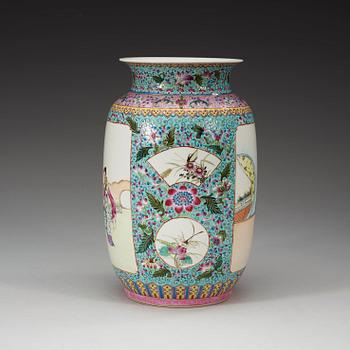 A famille rose vase, 20th Century, with Qianlong four character mark.