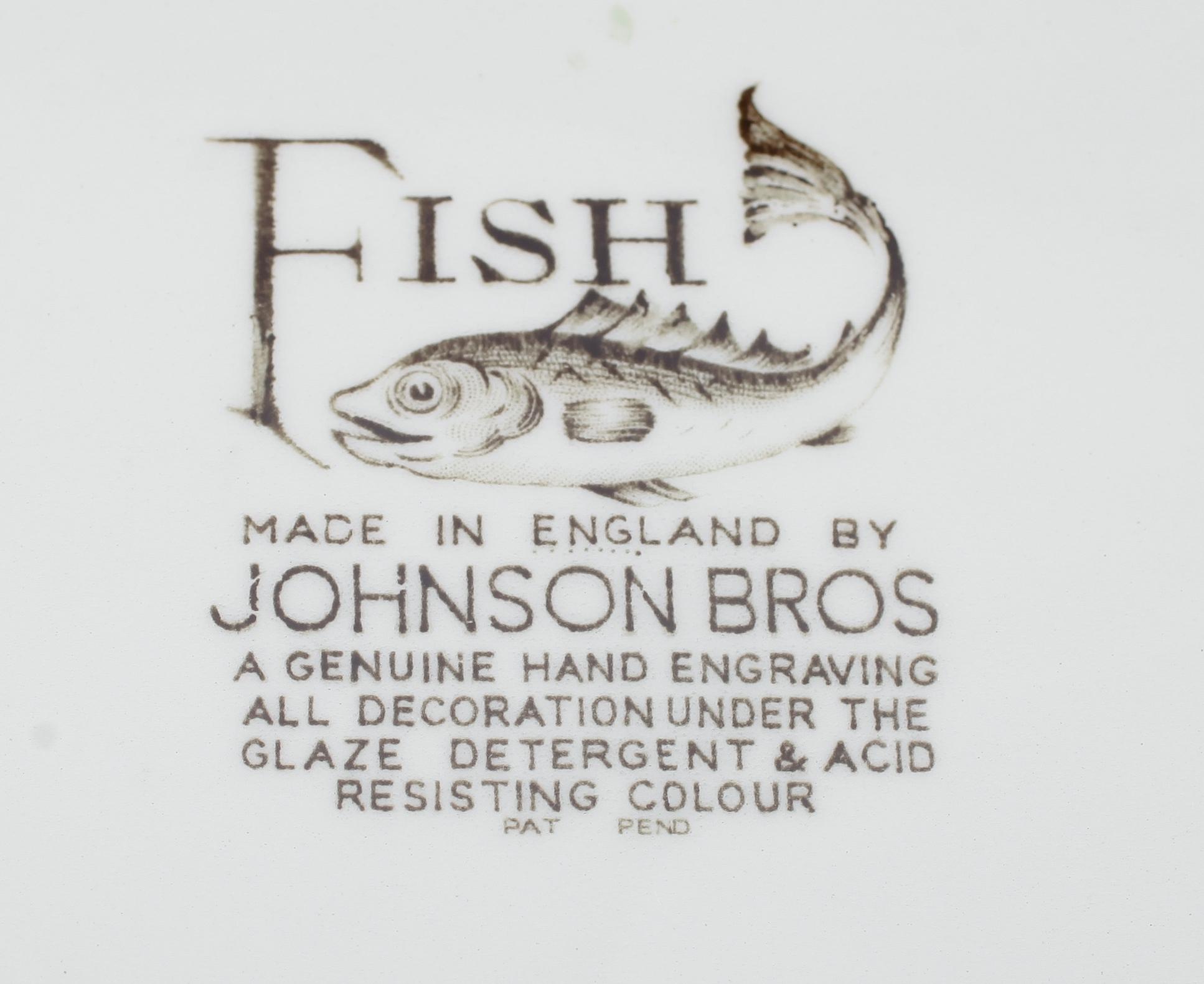 FISKSERVIS, 9 delar, porslin, "Fish", Johnson Bros, England.