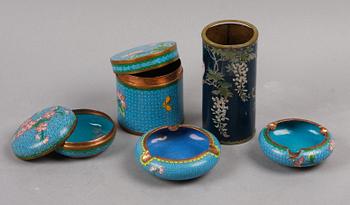 PARTI CLOISONNÈ, 5 delar, Kina, 1900-tal.