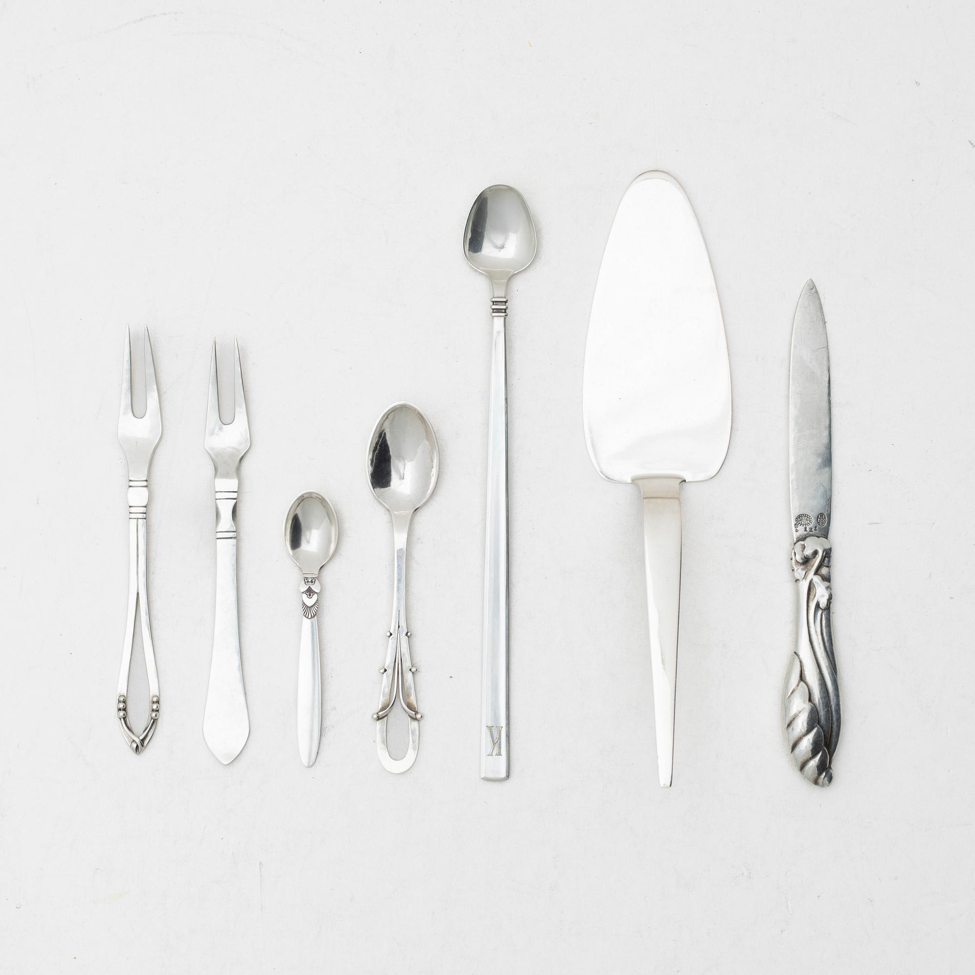 A collection of modern silver flat ware, including Georg Jensen, 20th century.
