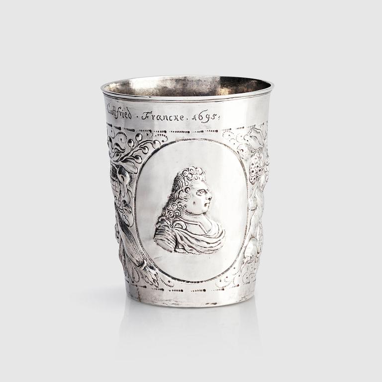 A German 17th century silver beaker, unidentified makers mark.