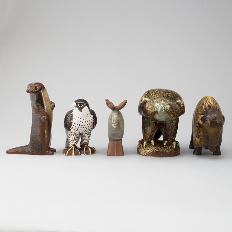 Nine Lisa Larson stoneware figurines, Gustavsberg, Sweden.