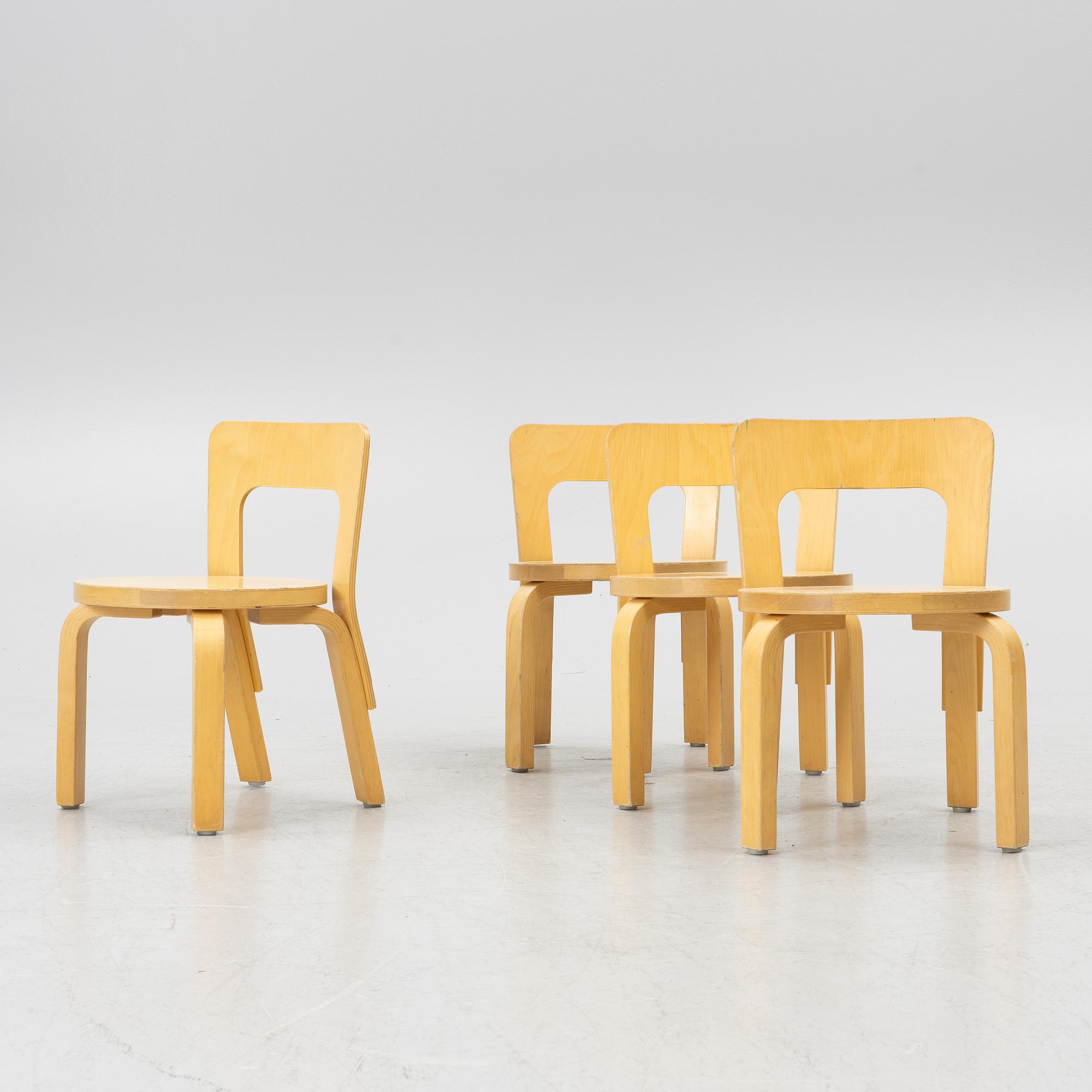 Alvar Aalto, barnstolar, 4 st, Artek, Finland.