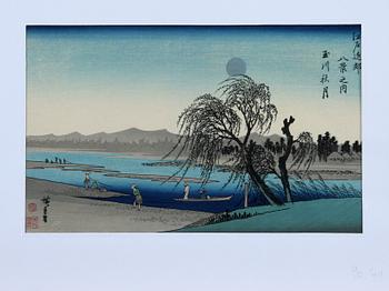 ANDO HIROSHIGE, tillskrivna, träsnitt, 2 st, Japan.