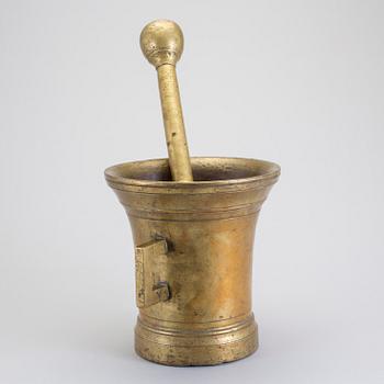 A large Baroque North European circa 1700 bronze mortar and pestle.