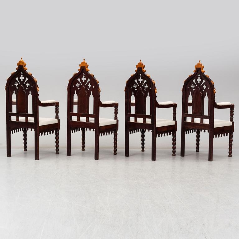 Eight Gothic Revival / Neo-Gothic Chairs, probably Austria, 19th century.