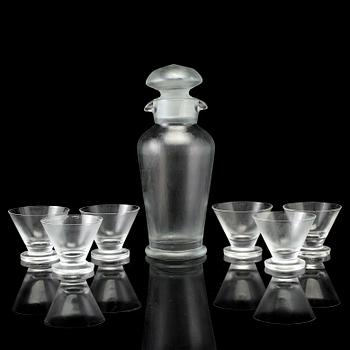 VICKE LINDSTRAND, an 'Ice' glass shaker with six glasses, Orrefors.