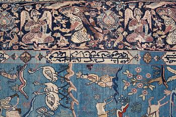 A CARPET, an antique/semi-antique Tabriz part silk figural, ca 345-346 x 217,5-232 cm.