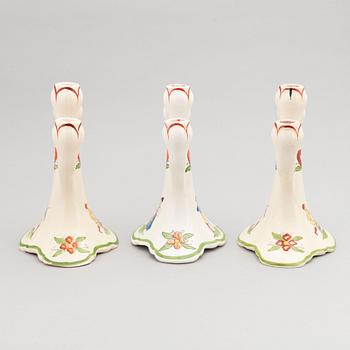 A set of three 'Daladansen' flintware candelabra from Rörstrand, Art Nouveau, early 20th Century.