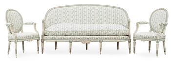 1524. SOFFA, SAMT KARMSTOLAR, ett par. Louis XVI-stil, 1800-tal.