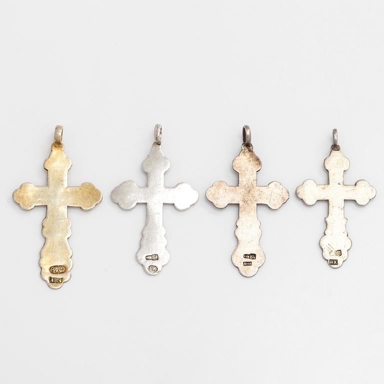 Pendants / crosses, 4 pcs, silver, enamel, Russia.