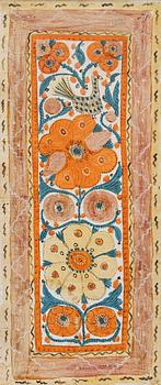 Textile paintings, a pair, so-called rooster paintings, Sunnerbo school, Småland, first half of the 19th century.