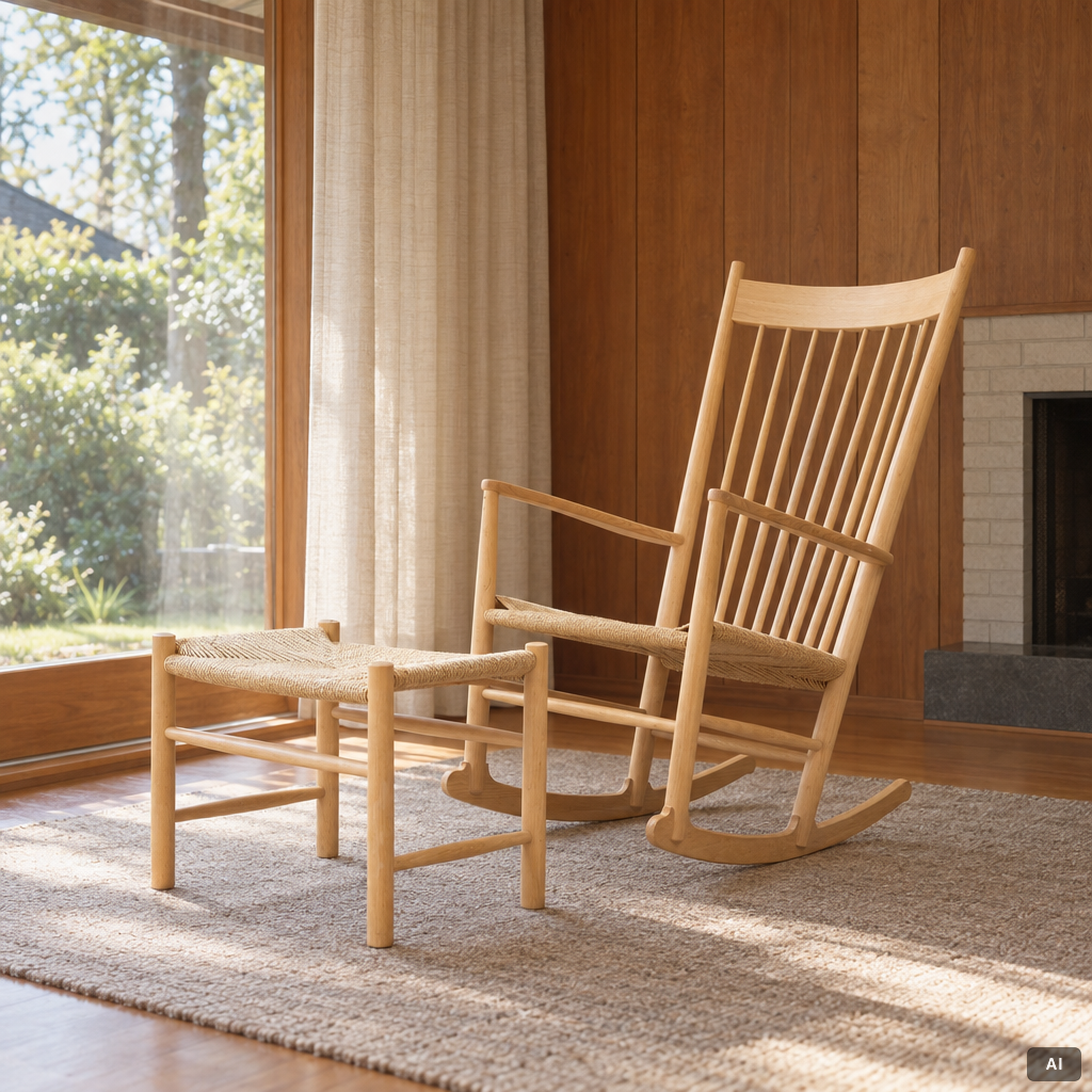 Hans J. Wegner, Rocking chair, “J 16”, with footstool, Denmark.