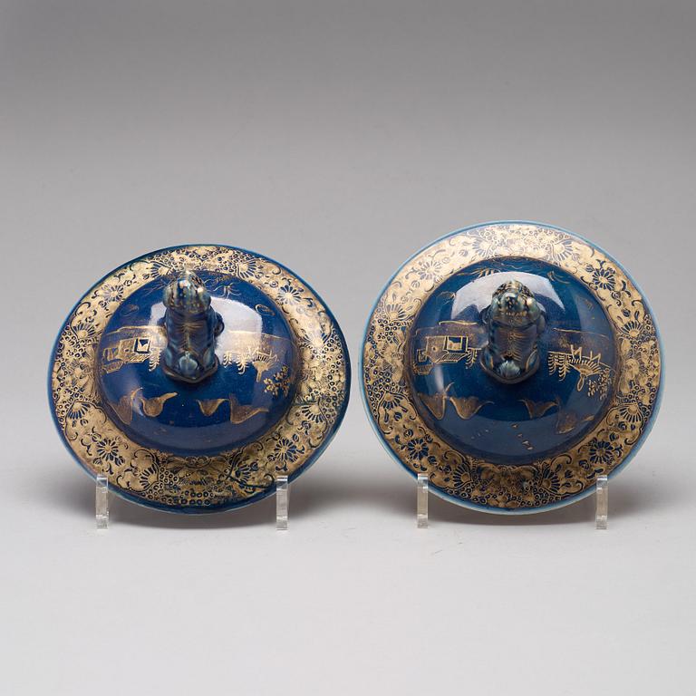 A pair of 'powder blue' baluster jar with covers, Qing dynasty, Qianlong (1736-95).