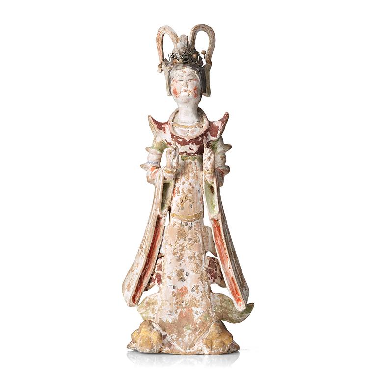 A elegant pottery figure of a court lady, Tang dynasty (618-907).