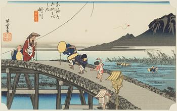 Ando Utagawa Hiroshige, after, a woodblock print in colours, 20th Century.