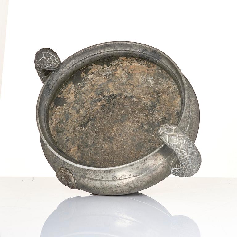 Anna Petrus, & Estrid Ericson, a pewter bowl with handles, model A 309, Firma Svenskt Tenn, Stockholm, 1927.