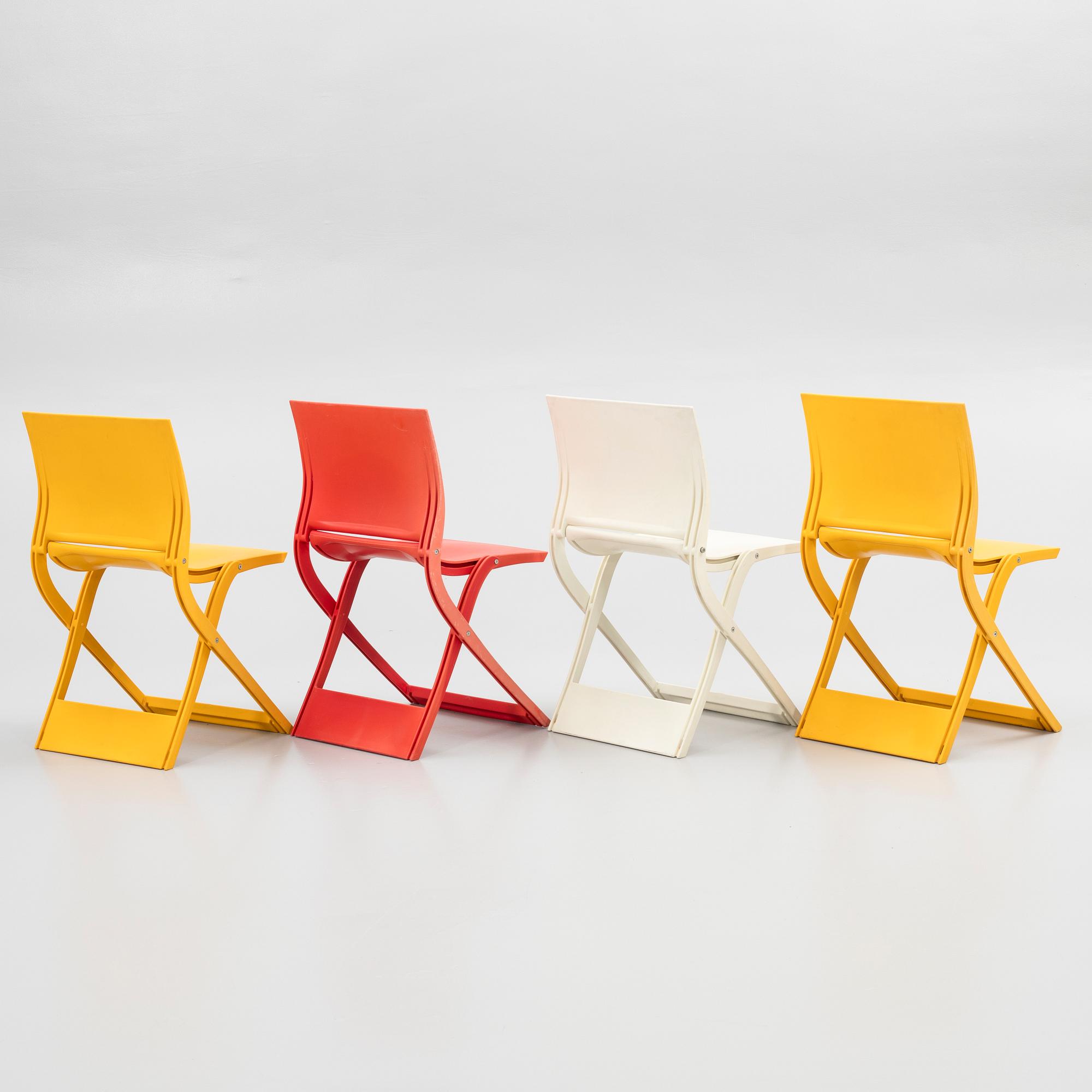 Jens Ring Bursche, folding chairs, 4 pcs, "Fun Waves", for Figurae di Jd., Italy, 21st century.