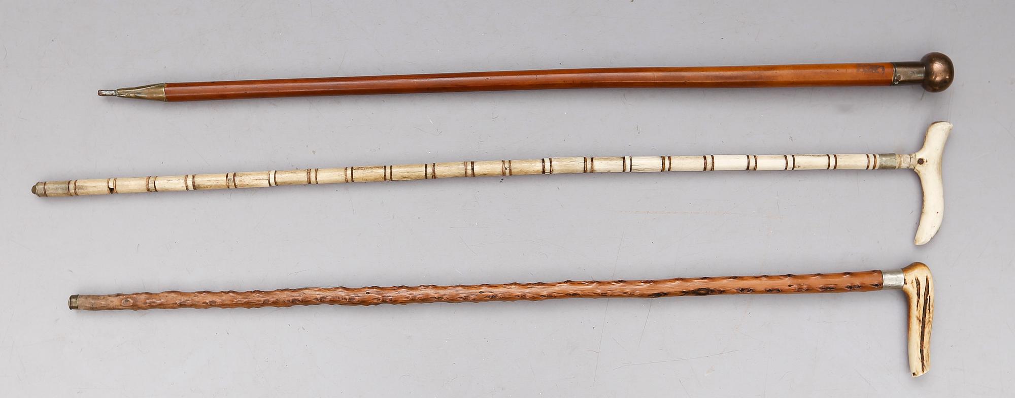 KÄPPAR, 3 st, trä och ben, 1800-tal.