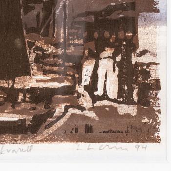 Lars Lerin, wood cut, coloured, signed and dated -94.
