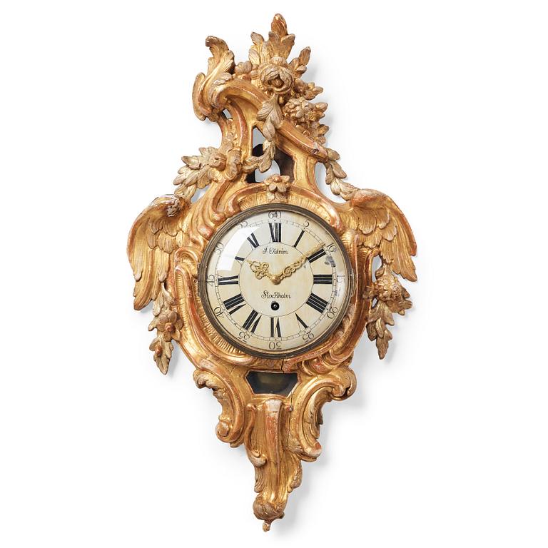 A Swedish Rococo 18th century wall clock by I. Ekström.