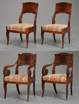 766. KARMSTOLAR, ett par, samt STOLAR, ett par. Baltikum, 1800-tal.