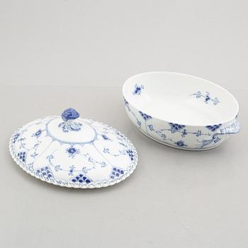 A 'Musselmalet' porcelain tureen with cover and a platter, Royal Copenhagen, Denmark 1957 and 1969-73.