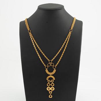 Siv Lagerström, two necklaces and one earring, gold-coloured metal.