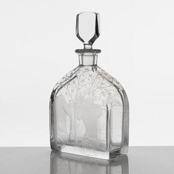 Edward Hald, an engraved bottle, model 1230, Orrefors, 1949.