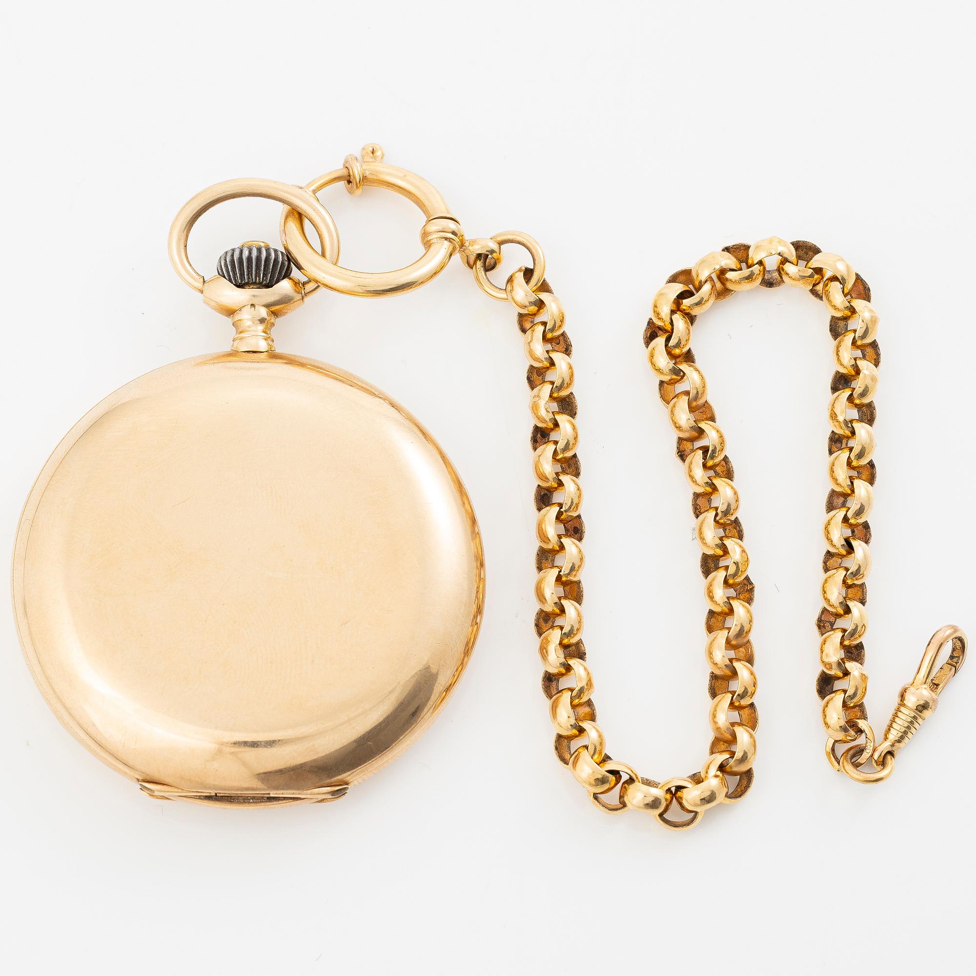 IWC, pocket watch, hunter, 14K gold, 52 mm.