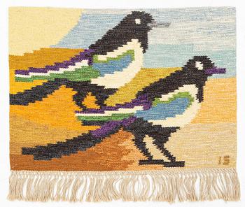 Ingegerd Silow, väggbonad, rölakan, signerad IS, ca 57 x 80 cm.