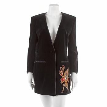 ESCADA, a black velvet jacket with embellishments. Size 38.