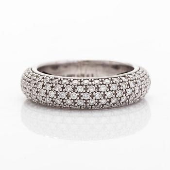 A 14K white gold ring with diamonds.