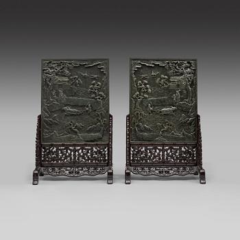 1392. A pair of large nephrite screens, first half of 20th Century.
