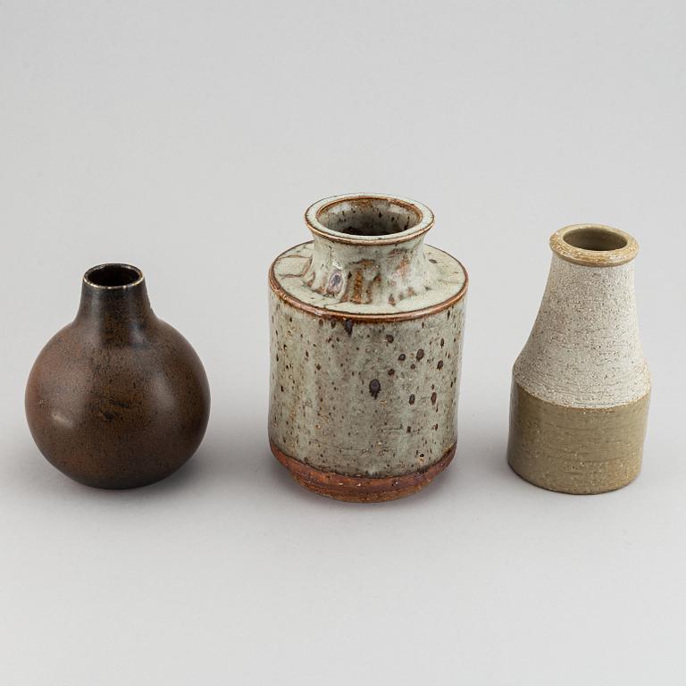 Three mid 20th century glazed stoneware vases, Marianne Westman, Carl-Harry Stålhane och Hertha Bengtsson, Rörstrand.