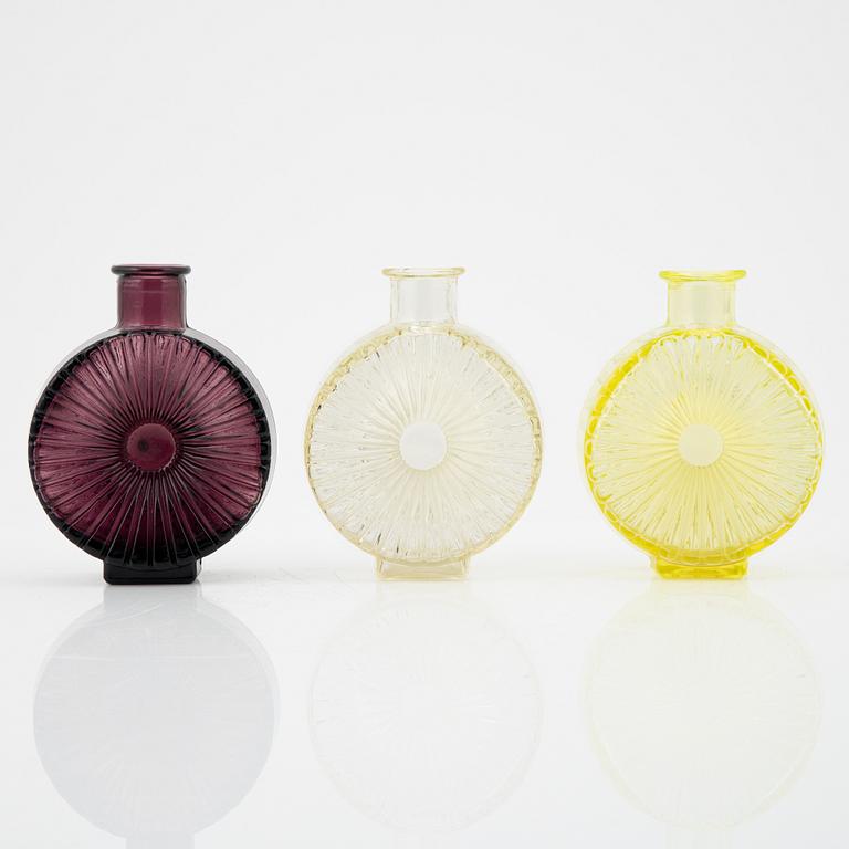 Helena Tynell, a 3-piece set of Sun Bottles for Riihimäen Lasi Oy. Produced 1964-1974.