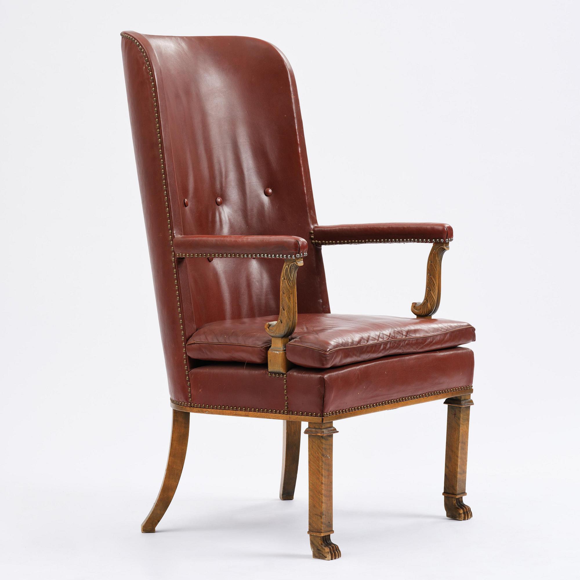 Axel Einar Hjorth, a "Caesar" stained birch and leather armchair, Nordiska Kompaniet, Sweden, 1929.