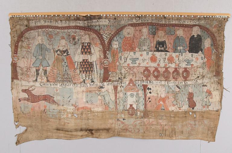 BONADSMÅLNING, duk, allmoge, Allbo-Kinnevaldskolan, Småland, 1700-/1800-tal.