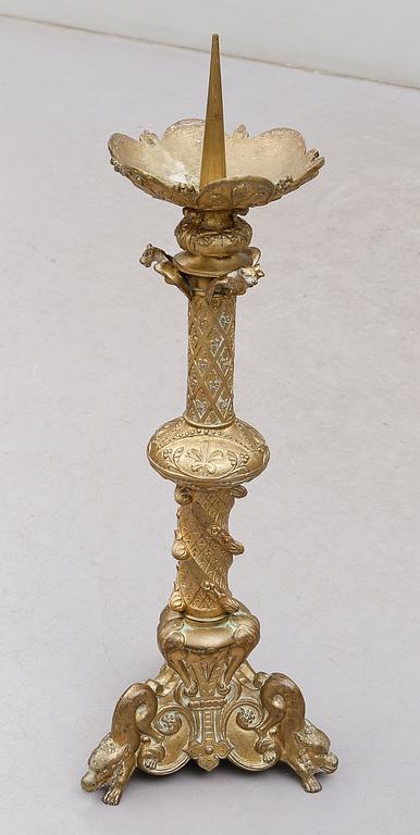 ALTARLJUSSTAKE, bronserad metall, barockstil, sydeuropa, 1800-tal.