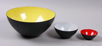 SKÅLAR, 3 st, emaljerad plåt, Krenit, Danmark.