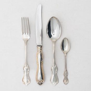Bestickuppsättning, 24 delar, silver, modell "Olga", GAB, Eskilstuna 1974-1981.