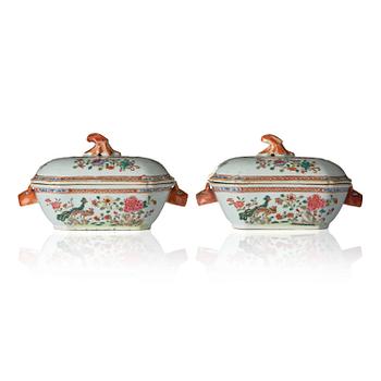 1038. A pair of famille rose butter tureens, Qing dynasty, Qianlong (1736-95).