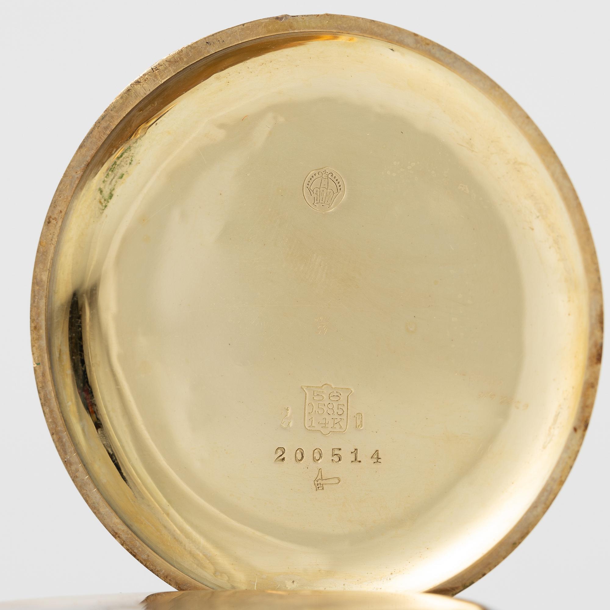 Pocket watch, 14K gold, hunter, 51 mm.