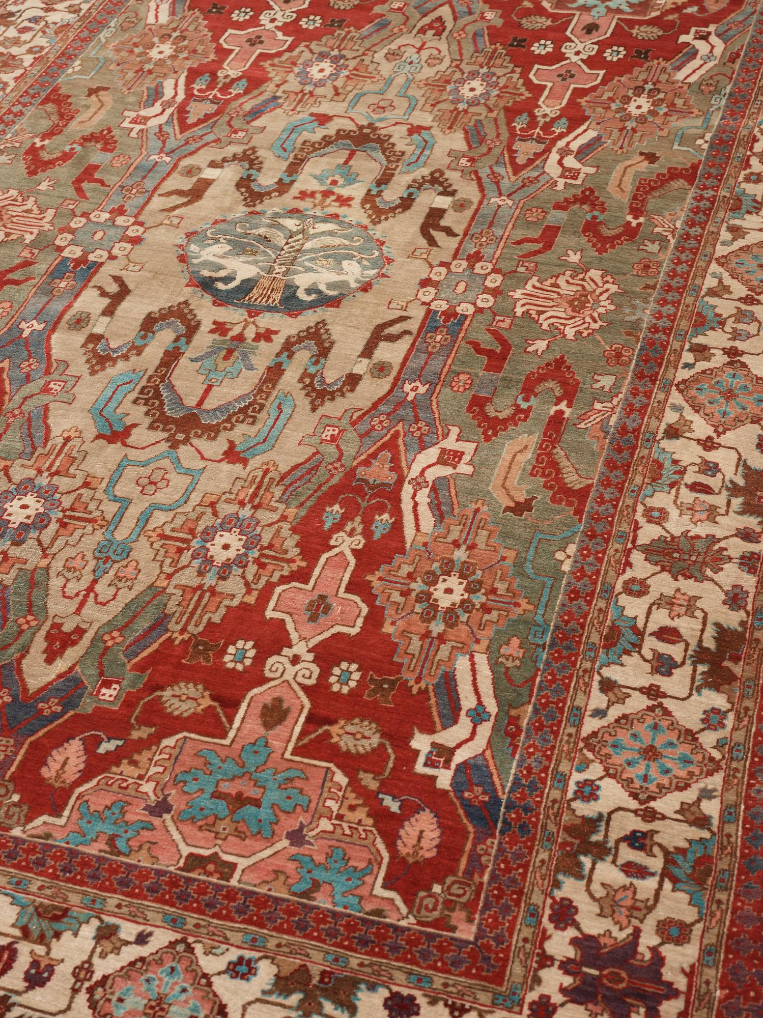 SEMI-ANTIQUE TURKISH/CAUCASIAN PART SILK. 270 x 174,5 cm (as well as approximately 1,5 cm red flat weave at each end).