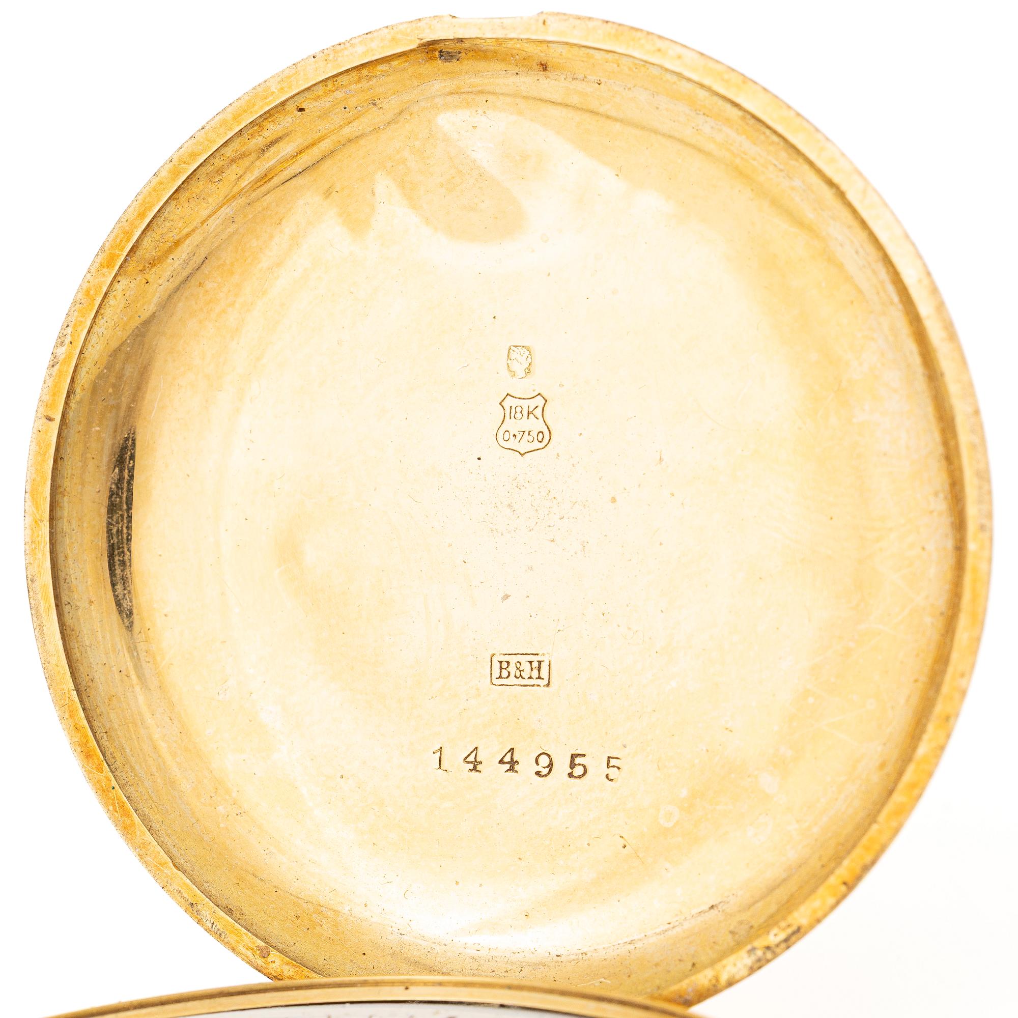 Pocket watch, 18K gold, hunter case, 50 mm.