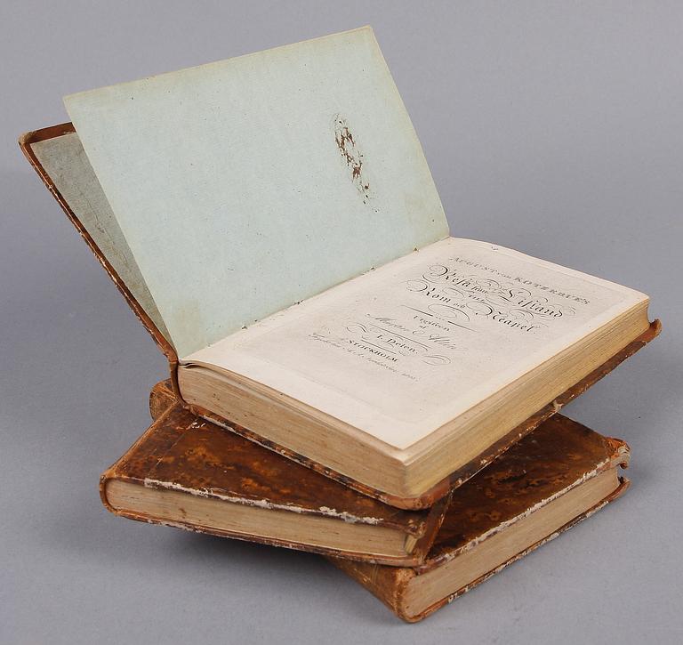 BOKVERK, vol I-III, "Resa från Lifland till Rom och Neapel" av August von Kotzebue, Stockholm 1805-06.