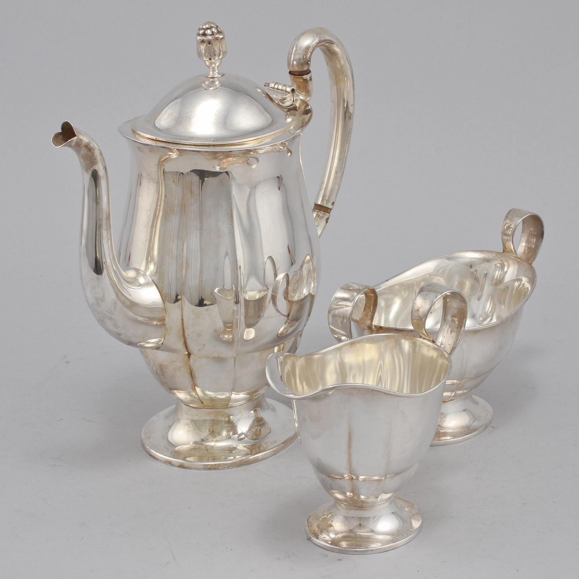 KAFFESERVIS, 3 delar, silver, GAB, Stockholm, 1928. Vikt 1025 g.