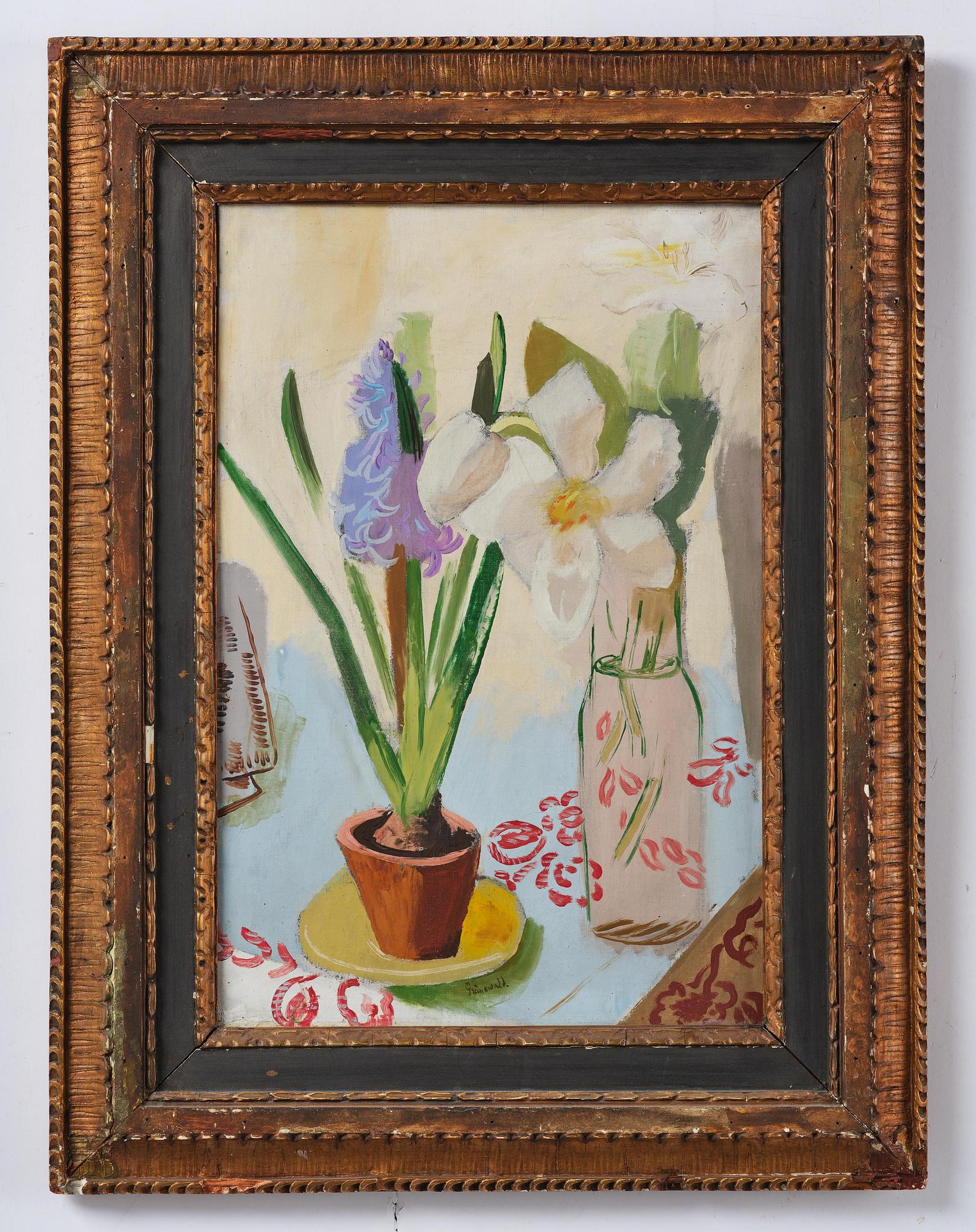 Isaac Grünewald, Flower still life with blue hyacinth.