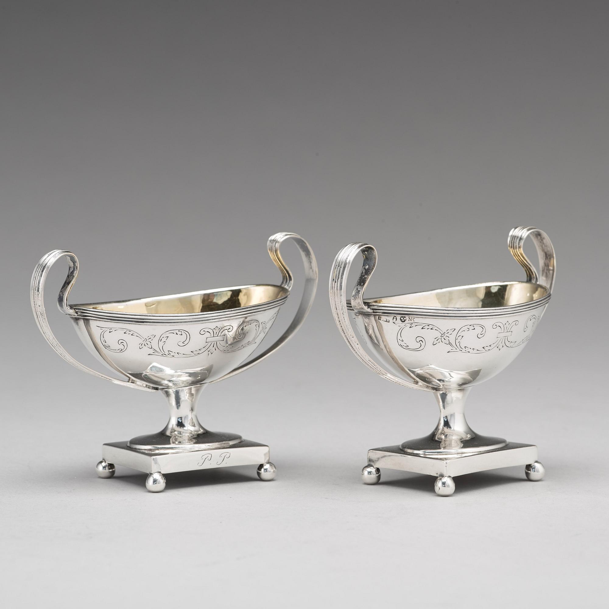 Mikael Nyberg, saltkar, ett par, silver, Stockholm 1795, Gustavianska.